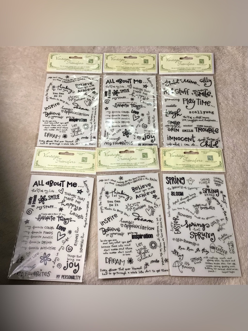 Decorative Word & Phrase rub on transfer Sheets